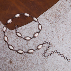 RCB-1021  Rustic Couture Copper Concho Link Chain Belt with White Turquoise Stone