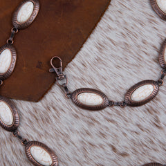 RCB-1021  Rustic Couture Copper Concho Link Chain Belt with White Turquoise Stone