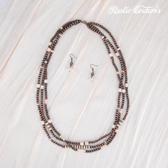 RNS-1032  Rustic Couture's  Layered Beaded Necklace Earrings Set