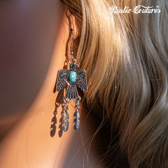 RCE-1115  Rustic Couture's  Thunderbird Earrings Feathers Dangles