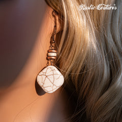 RNS-1040  Rustic Couture's Beaded Leather Tassels Turquoise Stone Pendant Necklace Earring Set