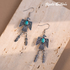 RCE-1115  Rustic Couture's  Thunderbird Earrings Feathers Dangles