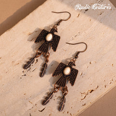 RCE-1115  Rustic Couture's  Thunderbird Earrings Feathers Dangles