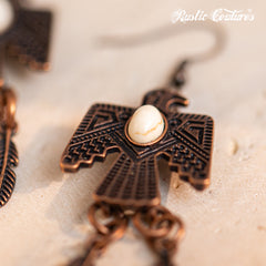 RCE-1115  Rustic Couture's  Thunderbird Earrings Feathers Dangles