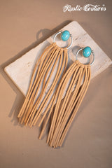 RCE-1114 Rustic Couture's  Bohemian Suede Tassel Hoop Statement Earrings