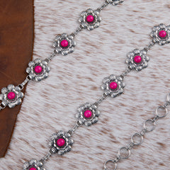 RCB-1043  Rustic Couture Flower Concho Link Chain Belt with White Inlays