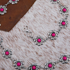 RCB-1043  Rustic Couture Flower Concho Link Chain Belt with White Inlays