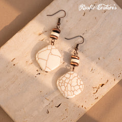 RNS-1040  Rustic Couture's Beaded Leather Tassels Turquoise Stone Pendant Necklace Earring Set