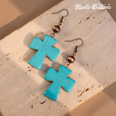 RNS-1039  Rustic Couture's  Double Layered Beaded Necklace Cross Pendant Earrings Set