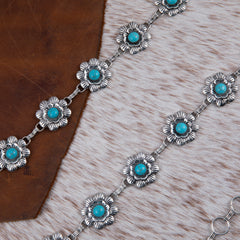 RCB-1043  Rustic Couture Flower Concho Link Chain Belt with White Inlays