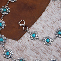 RCB-1043  Rustic Couture Flower Concho Link Chain Belt with White Inlays