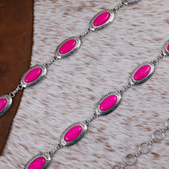 RCB-1021  Rustic Couture Copper Concho Link Chain Belt with White Turquoise Stone