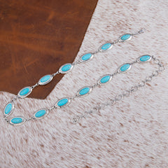 RCB-1021  Rustic Couture Copper Concho Link Chain Belt with White Turquoise Stone