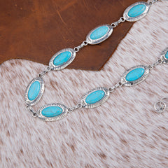 RCB-1021  Rustic Couture Copper Concho Link Chain Belt with White Turquoise Stone
