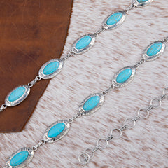 RCB-1021  Rustic Couture Copper Concho Link Chain Belt with White Turquoise Stone