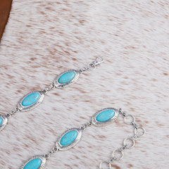 RCB-1021  Rustic Couture Copper Concho Link Chain Belt with White Turquoise Stone