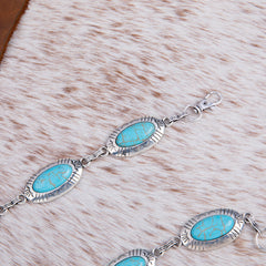 RCB-1021  Rustic Couture Copper Concho Link Chain Belt with White Turquoise Stone
