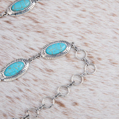 RCB-1021  Rustic Couture Copper Concho Link Chain Belt with White Turquoise Stone
