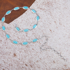 RCB-1021  Rustic Couture Copper Concho Link Chain Belt with White Turquoise Stone
