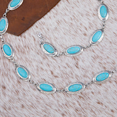 RCB-1021  Rustic Couture Copper Concho Link Chain Belt with White Turquoise Stone