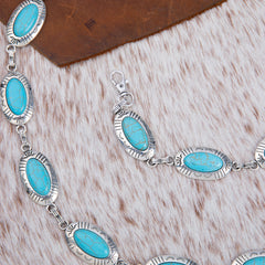 RCB-1021  Rustic Couture Copper Concho Link Chain Belt with White Turquoise Stone