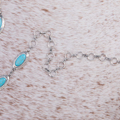 RCB-1021  Rustic Couture Copper Concho Link Chain Belt with White Turquoise Stone