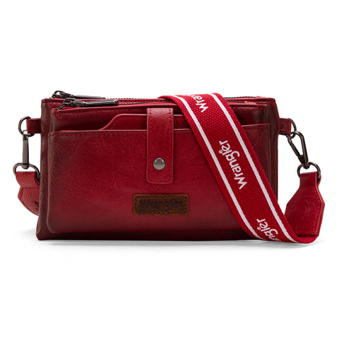 WG120-209  Wrangler Dual Zipper Compartment Crossbody Bag -Red