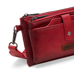 WG120-209  Wrangler Dual Zipper Compartment Crossbody Bag -Red