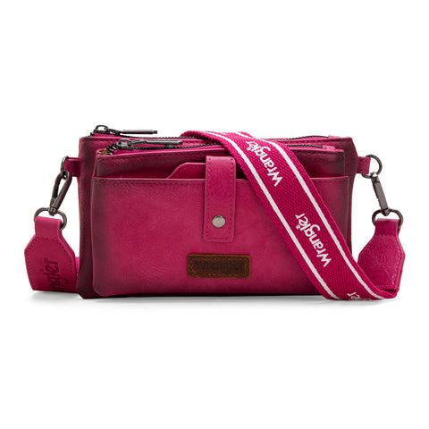 WG120-209  Wrangler Dual Zipper Compartment Crossbody Bag - Hot Pink