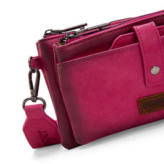 WG120-209  Wrangler Dual Zipper Compartment Crossbody Bag - Hot Pink
