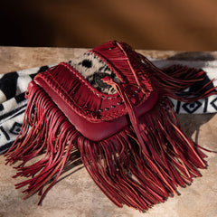 MWR-054 Montana West Genuine Leather Hair-On Cowhide Fringe Bohemian Crossbody- Red