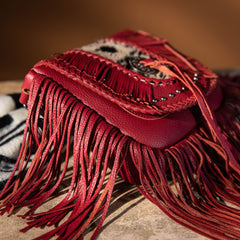 MWR-054 Montana West Genuine Leather Hair-On Cowhide Fringe Bohemian Crossbody- Red