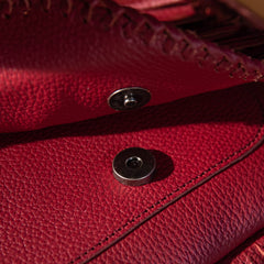 MWR-054 Montana West Genuine Leather Hair-On Cowhide Fringe Bohemian Crossbody- Red