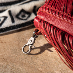 MWR-054 Montana West Genuine Leather Hair-On Cowhide Fringe Bohemian Crossbody- Red