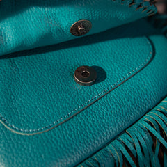 MWR-054 Montana West Genuine Leather Hair-On Cowhide Fringe Bohemian Crossbody- Turquoise