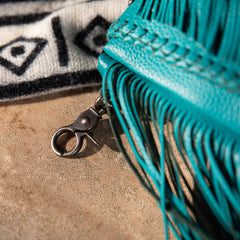 MWR-054 Montana West Genuine Leather Hair-On Cowhide Fringe Bohemian Crossbody- Turquoise