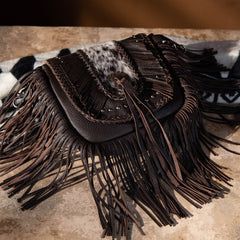 MWR-054 Montana West Genuine Leather Hair-On Cowhide Fringe Bohemian Crossbody -Coffee