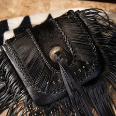 MWR-054 Montana West Genuine Leather Hair-On Cowhide Fringe Bohemian Crossbody - Black