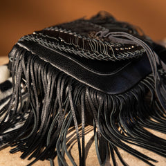 MWR-054 Montana West Genuine Leather Hair-On Cowhide Fringe Bohemian Crossbody - Black