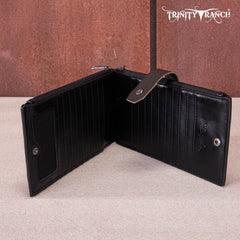 TR164-W044  Trinity Ranch Genuine Hair-On Cowhide Tooled Bi-Fold Wallet/Card Organizer