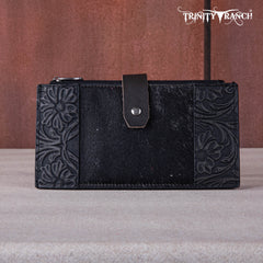 TR164-W044  Trinity Ranch Genuine Hair-On Cowhide Tooled Bi-Fold Wallet/Card Organizer