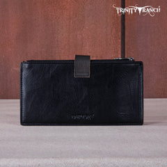 TR164-W044  Trinity Ranch Genuine Hair-On Cowhide Tooled Bi-Fold Wallet/Card Organizer