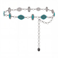 RCB-03-113TQ  Rustic Couture Western Turquoise Bead Concho Link Chain Belt