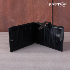 TR164-W044  Trinity Ranch Genuine Hair-On Cowhide Tooled Bi-Fold Wallet/Card Organizer