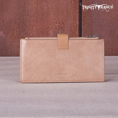 TR164-W044  Trinity Ranch Genuine Hair-On Cowhide Tooled Bi-Fold Wallet/Card Organizer