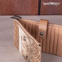 TR164-W044  Trinity Ranch Genuine Hair-On Cowhide Tooled Bi-Fold Wallet/Card Organizer