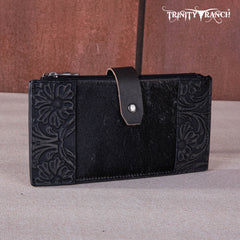 TR164-W044  Trinity Ranch Genuine Hair-On Cowhide Tooled Bi-Fold Wallet/Card Organizer