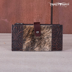 TR164-W044  Trinity Ranch Genuine Hair-On Cowhide Tooled Bi-Fold Wallet/Card Organizer