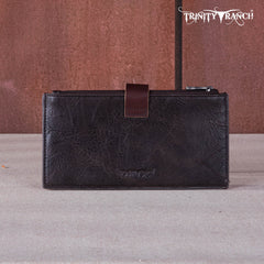 TR164-W044  Trinity Ranch Genuine Hair-On Cowhide Tooled Bi-Fold Wallet/Card Organizer