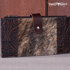 TR164-W044  Trinity Ranch Genuine Hair-On Cowhide Tooled Bi-Fold Wallet/Card Organizer